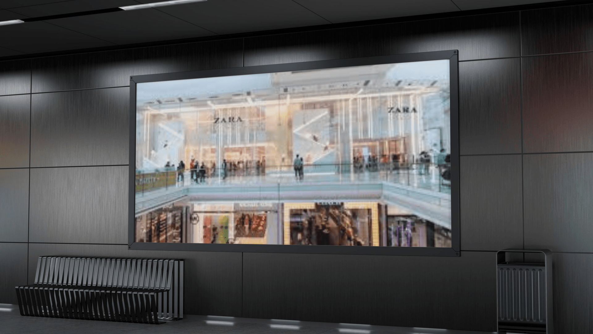 LED-Videowand mieten in Einkaufszentrum mit ZARA-Filiale