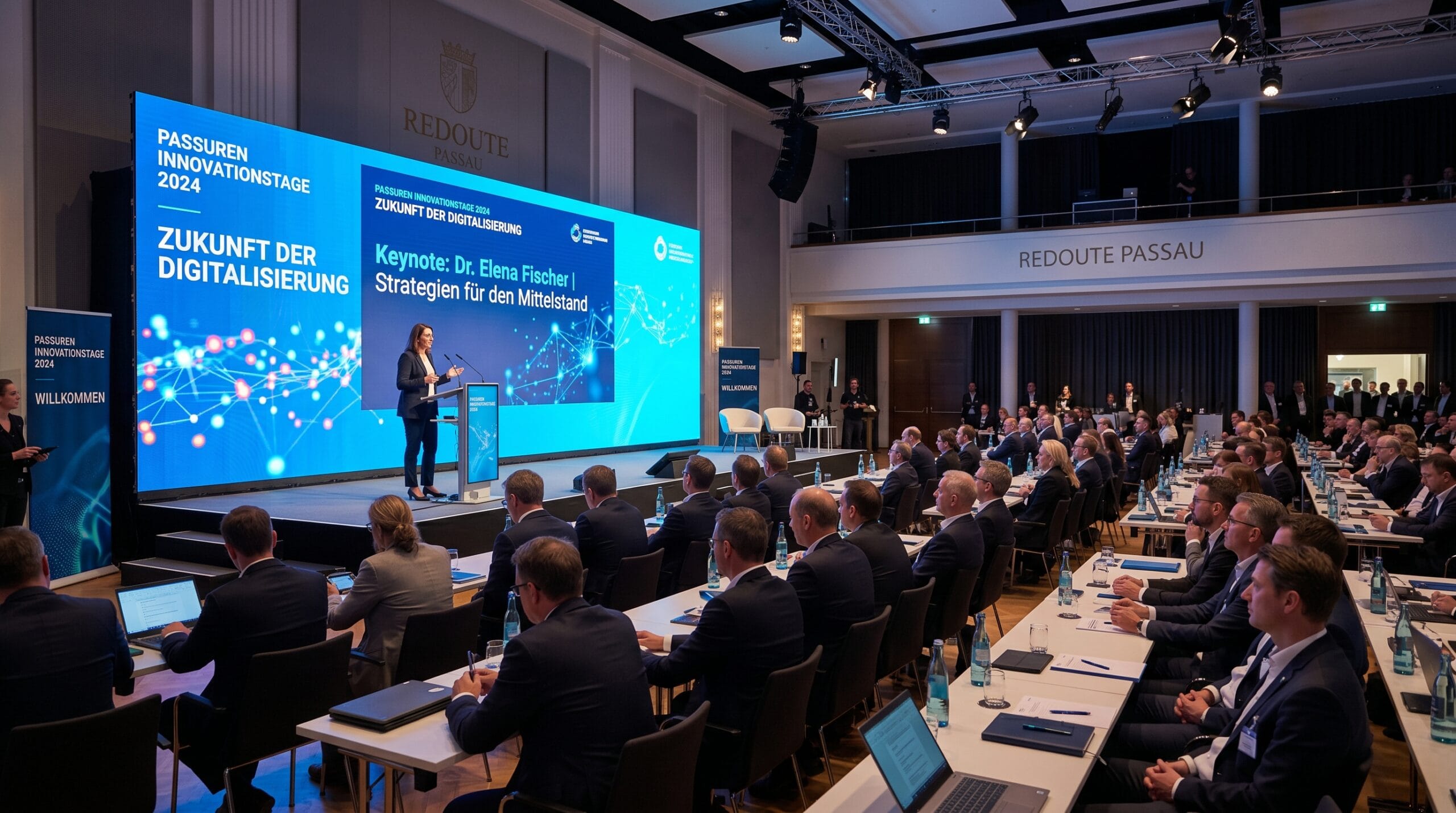 Große LED Wand bei einer Konferenz in Passau für LED Wand mieten und Eventtechnik in Deutschland