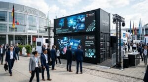 Moderner LED Container zeigt digitale Werbung auf einem Outdoor-Event für professionelle Markenpräsentation